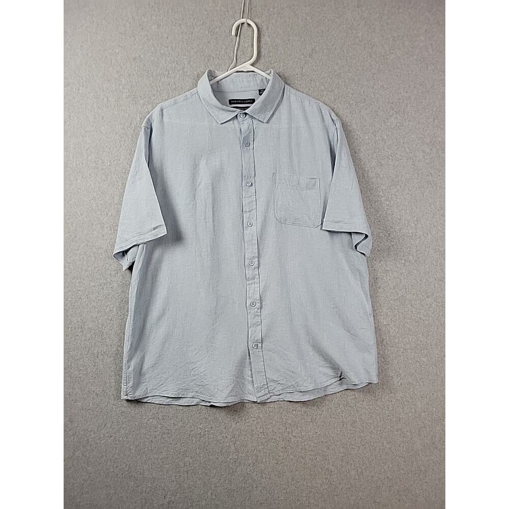 Saks Fifth Avenue Linen Blend Light Blue SS Button Up Casual Shirt Men's XL
